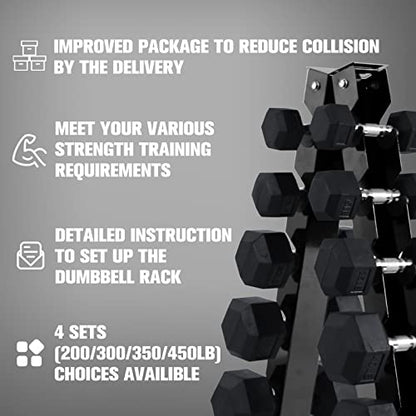RitFit Rubber Hex Dumbbell Set with Storage Weight Rack - style: 200 LBS (5-35LB)