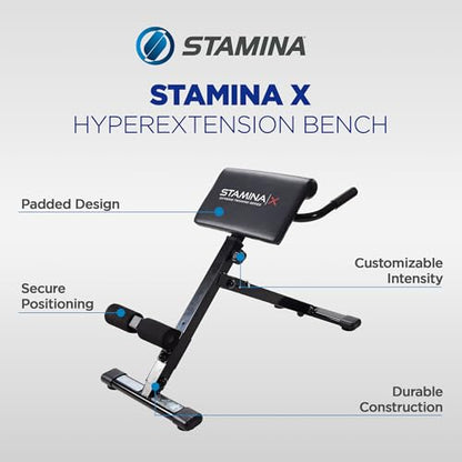Stamina X Adjustable Ab, Back, and Core Strength Exercise, Sit-Up Fitness Hyperextension Weight Bench for At-Home Workouts