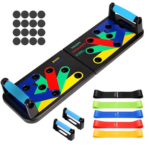 Push Up Board for Men – 20 in 1 Detachable Fitness Board with 5 Resistance Bands, Adjustable Pushup Handles, Perfect Push Up Bars for Home Gym Workout Equipment Training