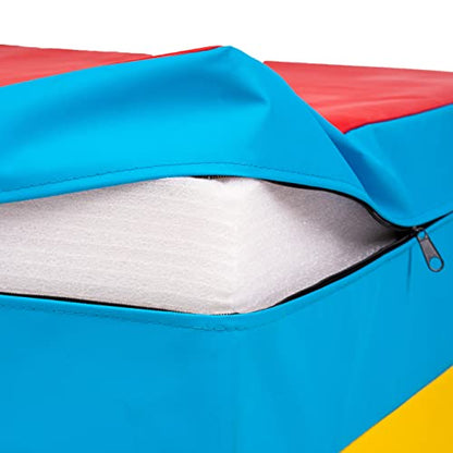 PRISP Folding Incline Gym Mat - Extra Long 71 x 28 x 14 in Wedge Gymnastics Tumbling Mat for Kids - color: Red; Yellow; Blue
