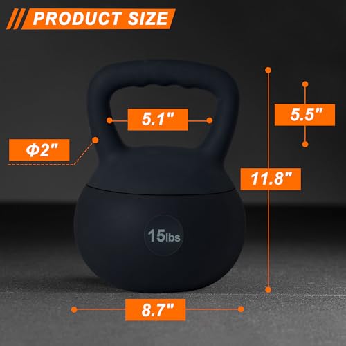 DlandHome Kettlebell Weights Strength Training Kettlebell-Great for Full Body Workout and Strength Training,Easy Grip Handle,PVC Filled with Iron Sand - color: Black-15lbs