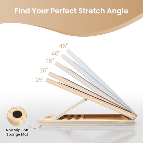 Portable Wooden Slant Board for Calf Stretching, 300Lbs Slant Board for Calf Stretching with Loop Band & 2 Sand Papers, Adjustable Wooden Incline Board, Squats Calf Stretcher for Knees Heel Feet Leg