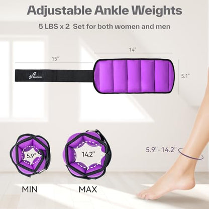 Sportneer Adjustable Ankle Weights for Women & Men, Leg Weights Set with Removable Weights, Upgraded with Handles for Easy Adjustment, Comfortable & Secure for Walking, Pilates, Workout