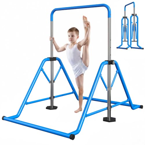 Expandable Gymnastics Bars 45''-61'' with Side Support Bars for Kids - color: Blue