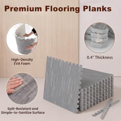 Giantex 25 Pcs Faux Wood Grain EVA Foam Tiles, 24"x24" Interlocking Floor - color: Gray Oak, size: 100 Sq.Ft (25 Tiles)
