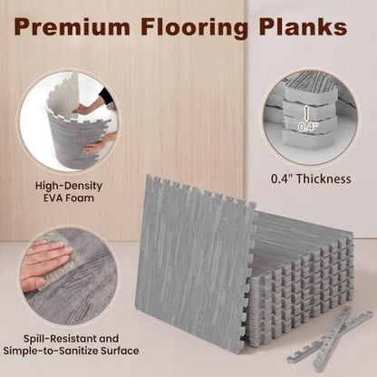 Giantex 25 Pcs Faux Wood Grain EVA Foam Tiles, 24"x24" Interlocking Floor - color: Gray Oak, size: 100 Sq.Ft (25 Tiles)