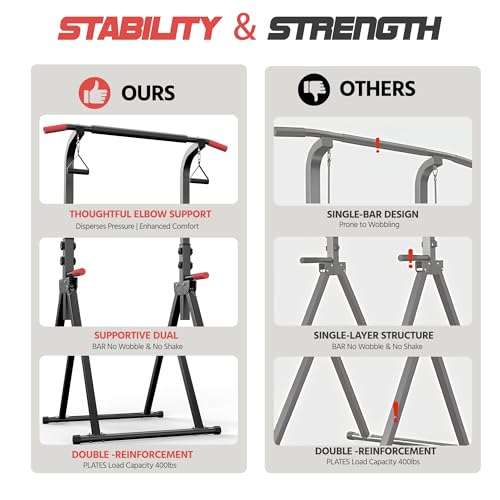 Foldable Pull Up Bar Free Standing Power Tower, 82.9" Adjustable Height Dip Station for Home Gym, Heavy Duty Alloy Steel Strength Training Equipment with Resistance Straps, 350LBS Capacity