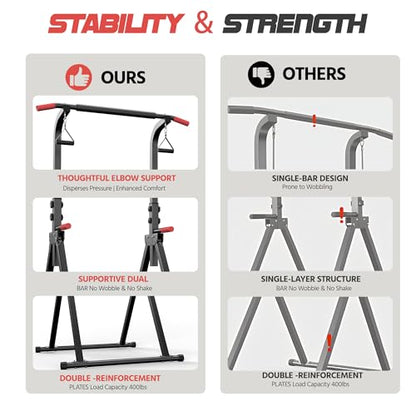Foldable Pull Up Bar Free Standing Power Tower, 82.9" Adjustable Height Dip Station for Home Gym, Heavy Duty Alloy Steel Strength Training Equipment with Resistance Straps, 350LBS Capacity