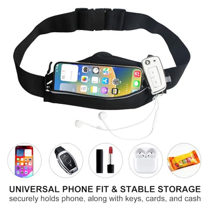 Running Belt for Women Men, Slim Fanny Pack Fits 23-32 Inch Waists, Water Resistant Reflective Waist Bag for 7" Phone Keys Cards, Nylon Spandex Belt for Jogging Travel Cycling