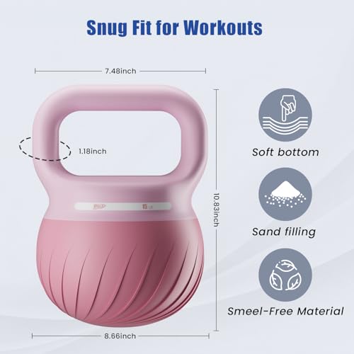 YYJO Soft Kettlebell - Shook Resistance Base Anti-Slip, Wide-Grip Handle 5/10/15 LBS Weights Strength and Safety for Women and Men Workout- Color Coded - color: 10LBS-Pink