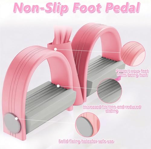 8-Tubes Pedal Resistance Band with Handle, Multifunction Exercise Rope for Working Out, Foot Pedal Resistance Band for Abdomen, Waist, Arm, Leg, Purple - color: Pink