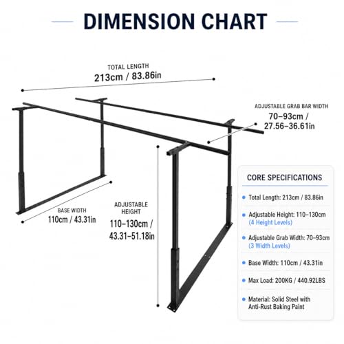 Physical Therapy Parallel Bars - 7FT/213cm Walking Assist Bars with Adjustable Height and Width, Home Gym Parallel Bars Workout Dip Stnads for Strength Training Fitness - color: Black
