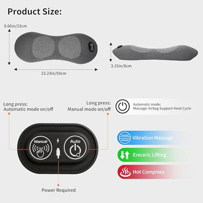 Lower Back Massager, with Heat and Vibration | 3-In-1 Stretch & Massage, Adjustable Modes, Memory Foam Lumbar Pad for Daily Relaxation, Fits Most Chairs, Sofas & Beds
