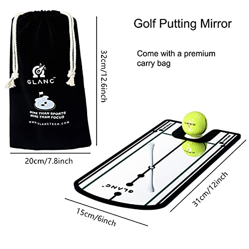 GLANC Golf Putting Alignment Mirror (12” x 6”), Putting Training Aids with Carry Bag for Indoor & Outdoor Use, Trainer Putting Practice Mirror for Improving Technique Accuracy Posture