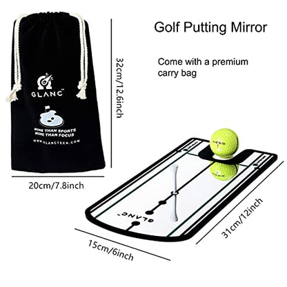 GLANC Golf Putting Alignment Mirror (12” x 6”), Putting Training Aids with Carry Bag for Indoor & Outdoor Use, Trainer Putting Practice Mirror for Improving Technique Accuracy Posture