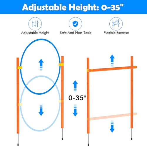 Dog Agility Course Backyard Set, Dog Obstacle Course Training Starter Kit Pet Outdoor Game with Tunnel, Agility Hurdle, Weave Poles, Jump Ring, Pause Box, Collapsible Dog Bowls and Storage Bag