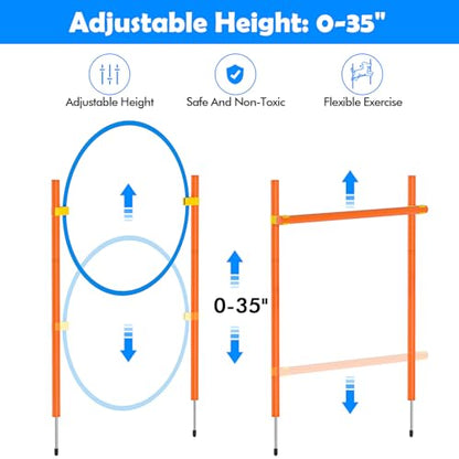 Dog Agility Course Backyard Set, Dog Obstacle Course Training Starter Kit Pet Outdoor Game with Tunnel, Agility Hurdle, Weave Poles, Jump Ring, Pause Box, Collapsible Dog Bowls and Storage Bag