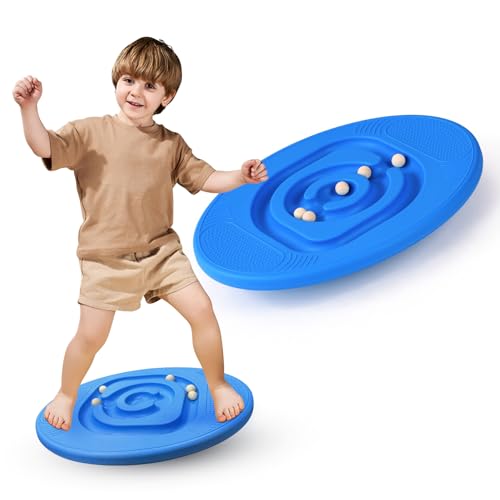 Kids Balance Board - Wobble Trainer for Ski Surf Snowboard, Non-Slip Sensory Rocker Ages 3-12, Core Therapy & Skate Prep - color: blue