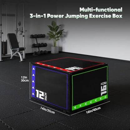 3-in-1 Plyometric Box Set (12/16/20/24/30") - High-Density EPE & Compressed Foam Jump Box for Home Gym, HIIT & CrossFit - Non-Slip Box Jumps, Step-Ups, Squats, Hip Thrusts - size: 12'' x 14'' x 16''（EPE Foam）