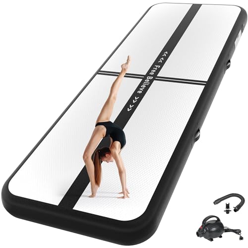 FINCOME Inflatable Gymnastics Mat Tumble Track Air Mats for Home with Pump - color: Black, size: 10ft*3.3ft*4inches(3m*1m*0.1m)