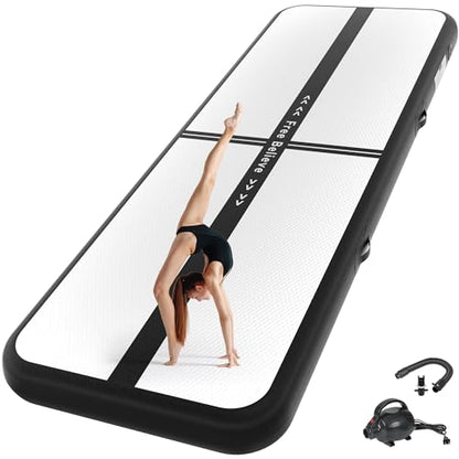 FINCOME Inflatable Gymnastics Mat Tumble Track Air Mats for Home with Pump - color: Black, size: 13ft*3.3ft*4inches(4m*1m*0.1m)