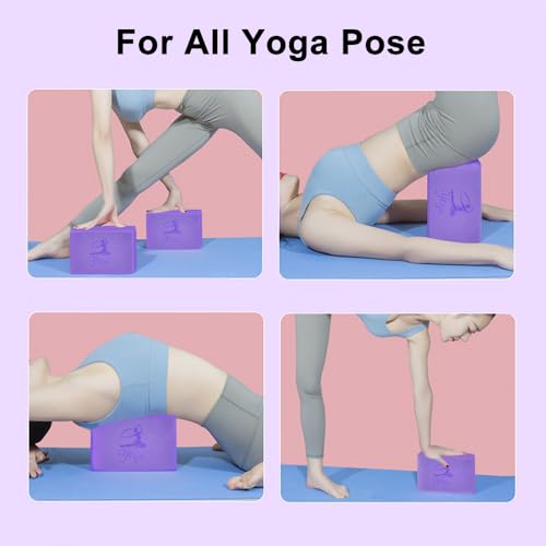 2 Yoga Block and 2 Yoga Strap Set,Non-slip EVA Foam Blocks, High Density Yoga Bricks with 6ft Strap, Supportive Latex-Free Yoga Block Accessories for Pilates - color: Purple B