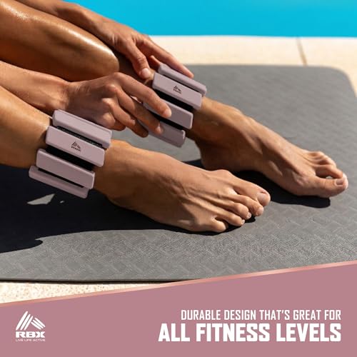 RBX Adjustable Ankle & Wrist Weights, Customizable for Pilates, Yoga, Walking, Barre, Home Workouts & Strength Training - color: Rose Gold