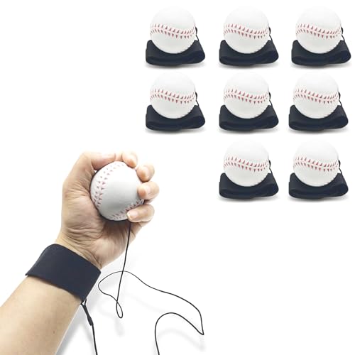 ZUYEE 4/8/16 Pack 2.36 inch Wrist Return Balls Baseballs on a String with Wristband - for Kids, Teens & Adults - Fun Sports Gift for Wrist Exercise Hand-Eye Coordination & Rebound Practice - color: White, style: 8