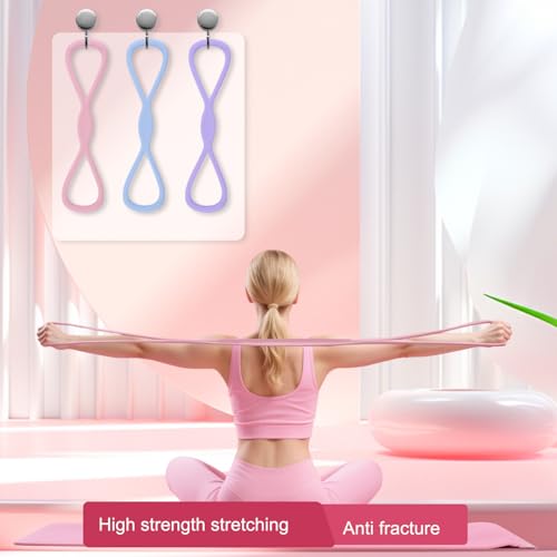 Figure 8 Resistance Band for Women Men, Non‑Slip Handles Exercise Band, Home Gym Fitness Equipment for Yoga, Pilates, Stretching & Physical Therapy (25 lbs) - color: Blue