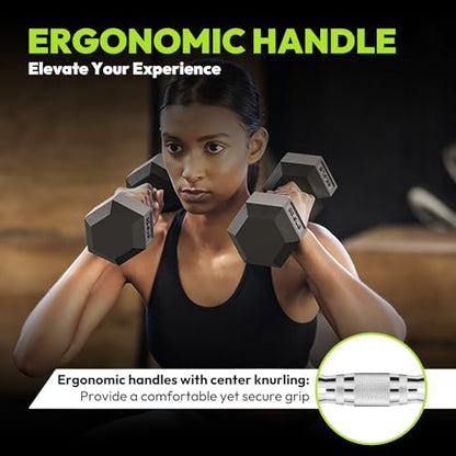HANDBODE Hex Dumbbell Set, 2.5-65 lb Rubber Encased Exercise & Fitness Dumbbells, Weights Dumbbells Set of 2, Hand Weight for Strength Training - size: 5 lb, Pair, style: Chrome Handle