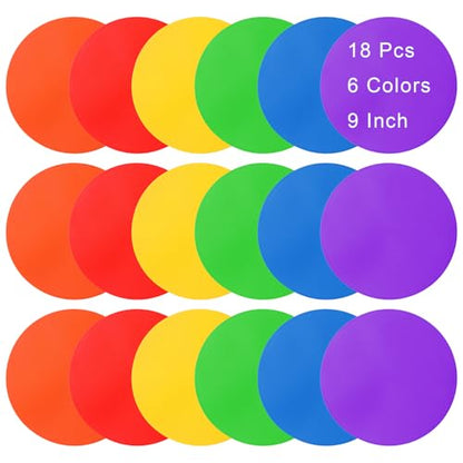 18-Piece Spot Markers for Sports, 9-Inch Rubber Circles for Gym & Training, Non-Slip Poly Spot Markers for Soccer, Basketball, Agility Drills & Classroom Activities