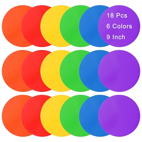 18-Piece Spot Markers for Sports, 9-Inch Rubber Circles for Gym & Training, Non-Slip Poly Spot Markers for Soccer, Basketball, Agility Drills & Classroom Activities