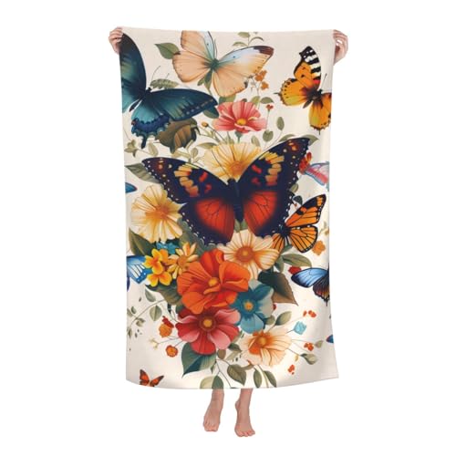 Colorful Butterfly Retro Beach Towel, 32x52in Microfiber Quick Dry Floral Flower Vintage Bath Towels, Soft Lightweight Oversized Sand Free, for Travel Pool Swimming Gym Decor, Gifts - color: Butterfly