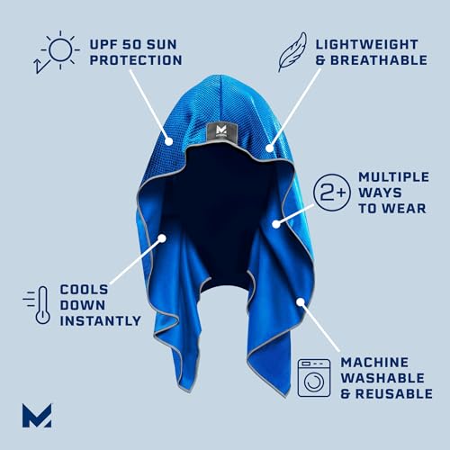 MISSION Cooling Hoodie Towel, Evaporative Cool Technology, Cools Instantly When Wet, UPF 50 Sun Protection, Contours Your Head to Stay in Place, Great for Sports, Fitness, Gym - color: Mission Blue