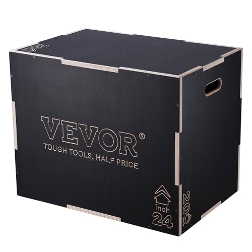 VEVOR 3 in 1 Plyometric Jump Box, Easy-to-Assemble Wood Plyo Box for Jumping Trainers, Home Gym Training and Conditioning