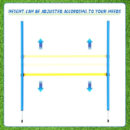 8 Set Dog Agility Jump Adjustable Dog Agility Hurdle Training Equipment Portable Jumper Hurdle Park Indoor Outdoor Exercise Tool 3.44ft High/ 2.95ft Wide(Blue and Yellow)