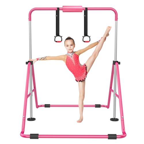 Gymnastic Bars for Kids with Adjustable Height, Folding Gymnastic Training Kip Bar, Expandable Horizontal Bar for Home