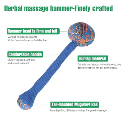 2PCS Herbal Wormwood Lymphatic Drainage Anti Slip Manual Massage Hammer Longer Handle Back Massager for Shoulder, Neck & Muscle Pain Relief (Rose Red/Dark Blue) - color: Rose Red+dark Blue