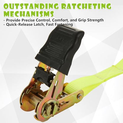 4 Pcs 1 Inch Ratchet Straps Heavy Duty 20ft Tie Down Straps Ratchet with Hooks, 2645 LBS Break Strength, Cargo Ratcheting Straps for Motorcycle Straps Tie Downs, Trucks, Yellow - color: Yellow