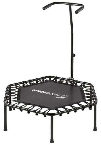 Upper bounce Mini Workout Trampoline Adjustable tshaped handrail – Hexagonal rebounder Trampoline Kids & Adults – Fitness Recreational Trampolines, Supports up 220lbs. (Black, 40 Inches)