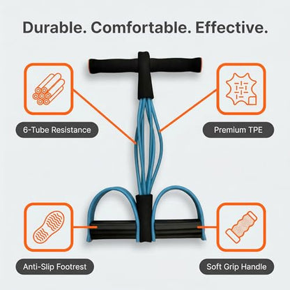 Upgraded Durable 6-Tube Pedal Resistance Strap with Handle, Natural Rubber Fitness Resistance Strap, Multifunctional Fitness Strap, Suitable for Abdominal, Waist, arm, and Leg Shaping Training - color: Blue