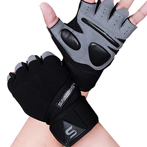 SAWANS Fitness Workout Gloves Gym Weight Lifting Gloves for Men Women Breathable Gymnasium Wrist Support Padded Deadlifts Exercise Training Pull Ups - color: Long Wrist Straps, size: X-Large