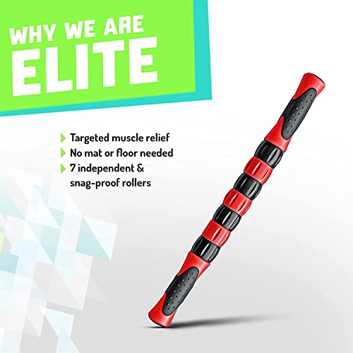 Elite Massage Roller Stick Targets Sore, Tight Leg Muscles to Prevent Cramps and Release Tension. It's Sturdy, Lightweight, Smooth Rolling and Thankfully This Lifesaver has Comfortable Handles.Red - color: Red