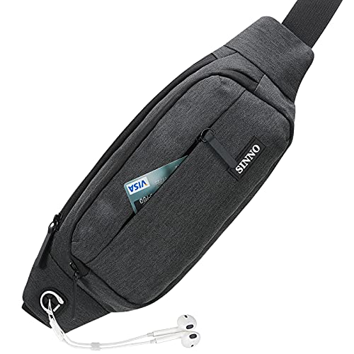 Large Crossbody Fanny Pack for Women Men Belt Bag With 4-Zipper Pockets for Travel Running Hiking Workout Dog Walking Outdoors Sport Fishing Waist Pack Bag Carrying All Phones - color: Dark Grey(4 Zipper Pockets)
