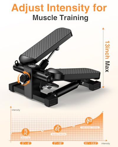 HOELLL Mini Stair Stepper with Resistance Bands for Exercise at Home, Portable Under Desk Twist Steppers for Office, Workout Equipment for Full Body Workout, 220lb Weight Capacity, LED Display