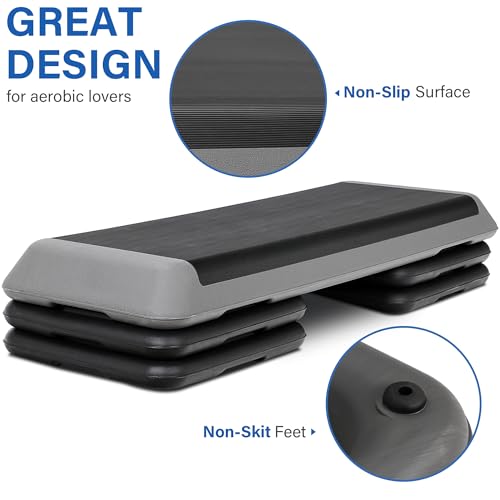Adjustable Workout Aerobic Stepper, Exercise Step Platform Trainer with 4 Risers,Non-Slip Surface for Home Gym Workout Training
