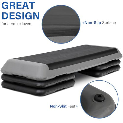 Adjustable Workout Aerobic Stepper, Exercise Step Platform Trainer with 4 Risers,Non-Slip Surface for Home Gym Workout Training