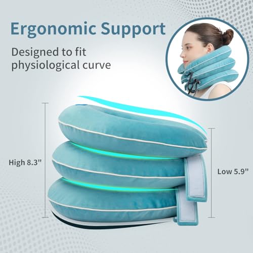 S Cervical Neck Traction Device for Neck Pain Relief - Inflatable Neck Stretcher Traction Collar for Neck Decompression - Best Home Use Neck Brace Pump (Blue Plush) - color: P. Blue