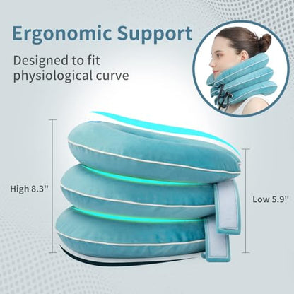 S Cervical Neck Traction Device for Neck Pain Relief - Inflatable Neck Stretcher Traction Collar for Neck Decompression - Best Home Use Neck Brace Pump (Blue Plush) - color: P. Blue