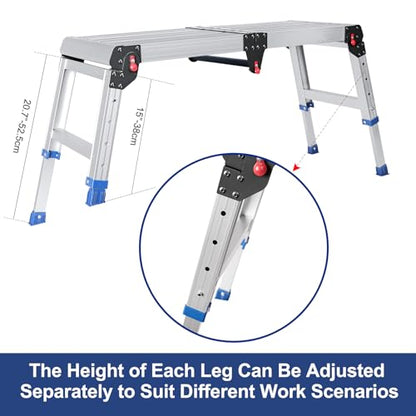 Foldable Aluminum Work Platform, 12.7 lb, Easy-Installation, Capacity of 500 lbs, Non-Slip, Step Stool for Adults with Adjustable Height, Heavy Duty & Portable Step Ladder